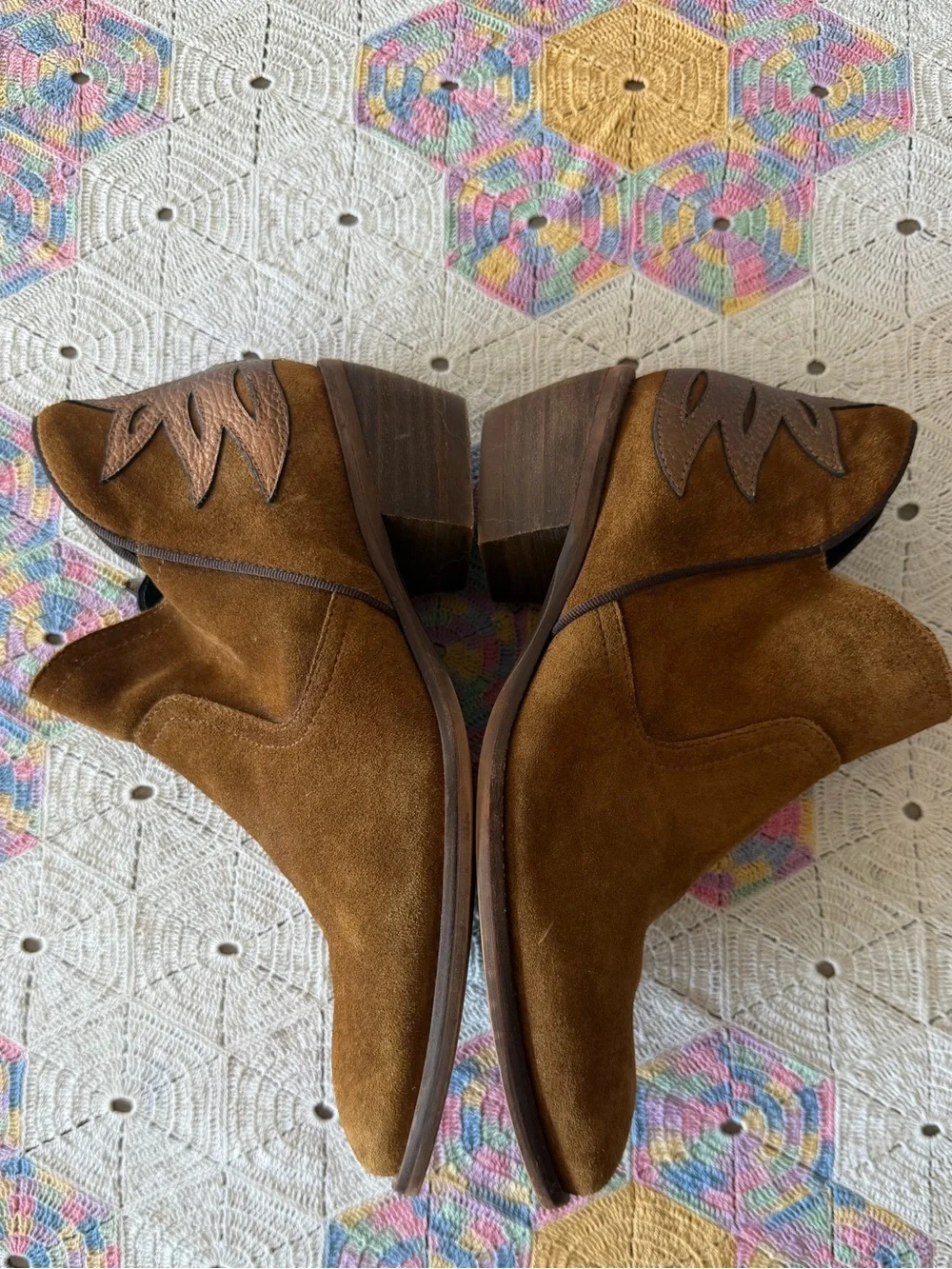 SOLD Anthropologie kanna Spain Leather Booties Metallic Starburst Leather Patch